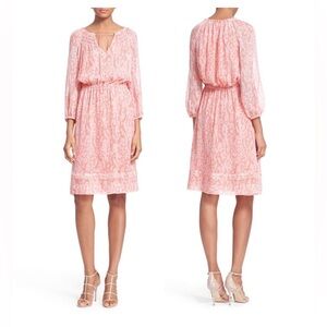 DVF Parry Blouson Dress Tie-Neck 100% Silk Dress Boho Chic 8